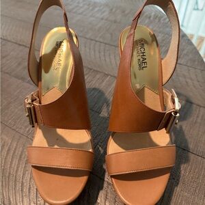 Michael Kors Tan Sandals with Slingback Design and Medium Heel